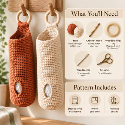 Crochet Plastic Bag Holder Pattern PDF – Hanging Kitchen Organizer
