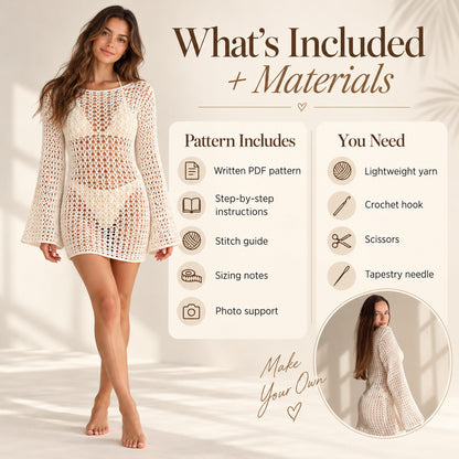 Crochet Mesh Beach Cover-Up Dress Pattern PDF – Bell Sleeves