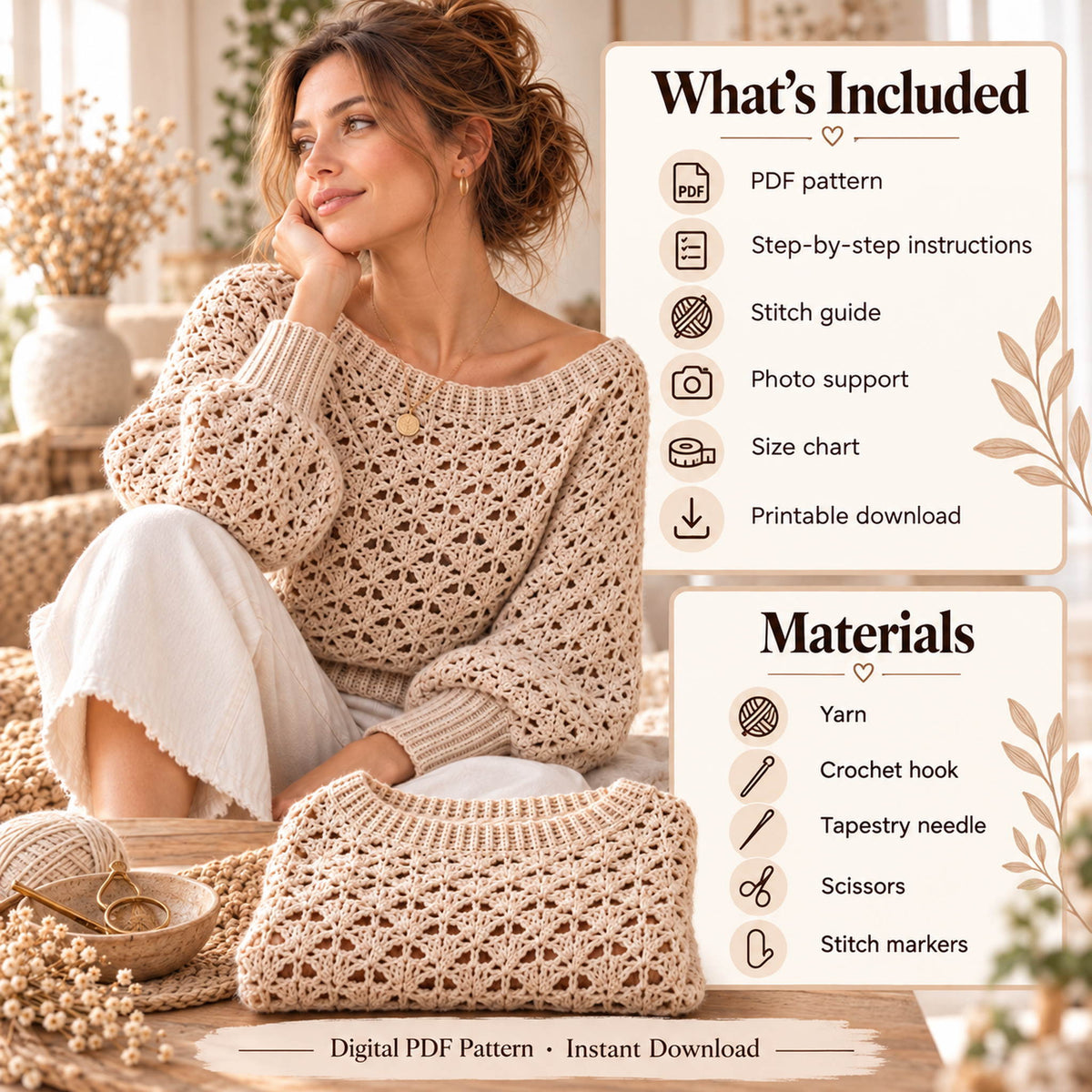 Lace Crochet Sweater Pattern PDF