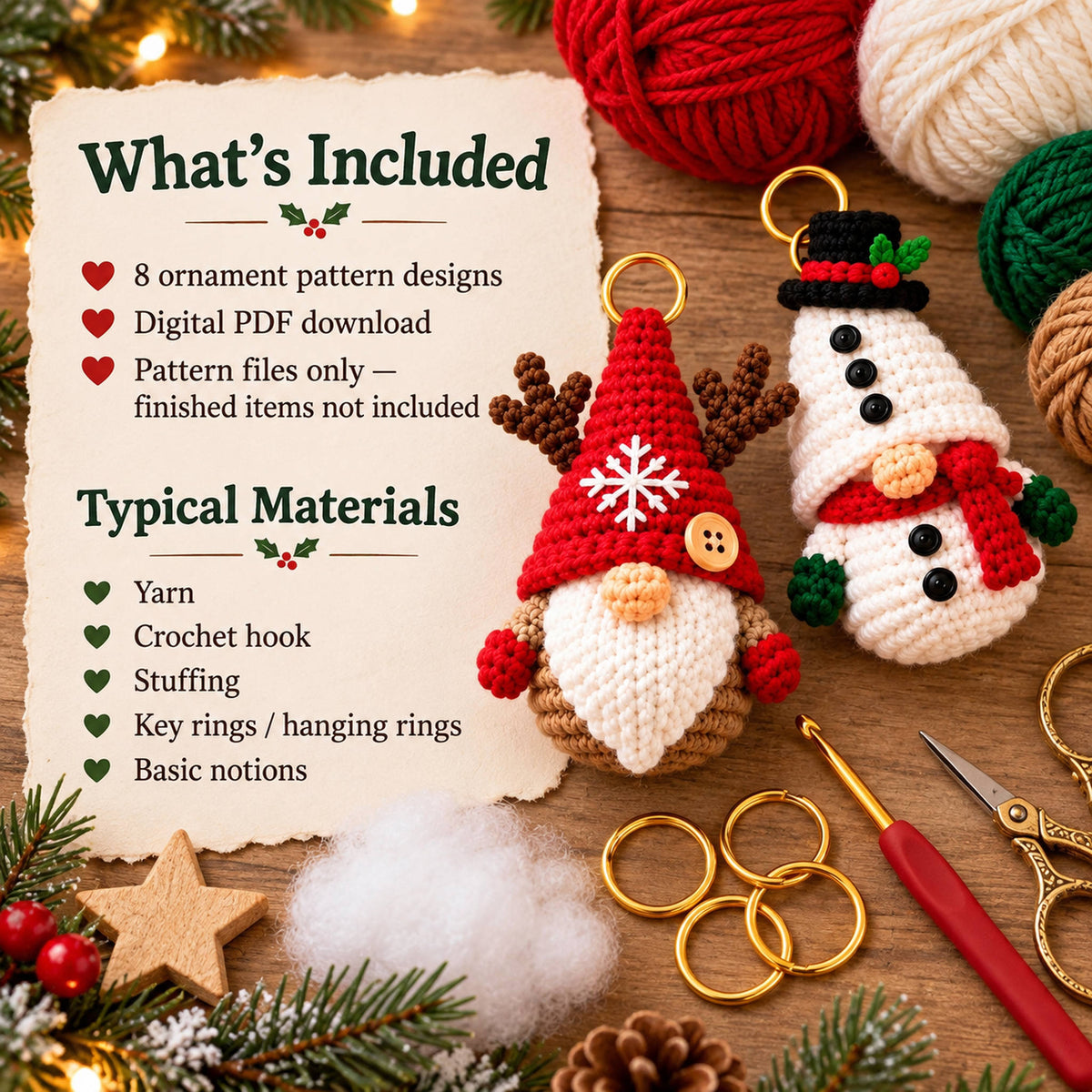 Christmas Gnome Ornament Crochet Pattern Bundle – 8 Designs PDF