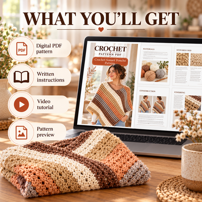 Crochet Sunset Poncho Pattern PDF | Easy Striped Poncho Crochet Pattern