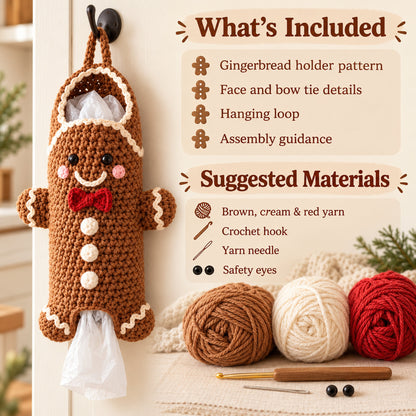 Gingerbread Man Plastic Bag Holder Crochet Pattern PDF
