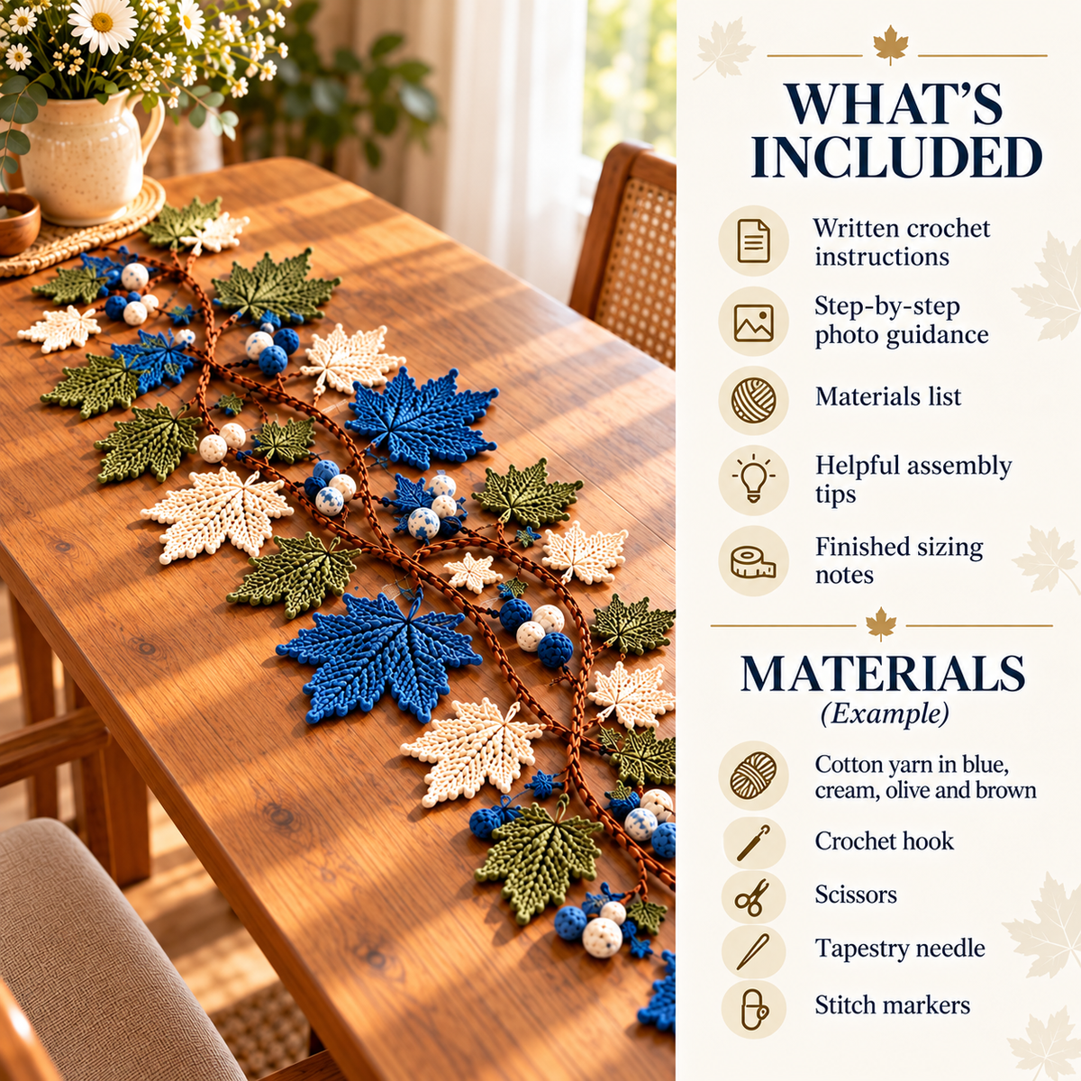 Maple Leaf Table Runner Crochet Pattern PDF