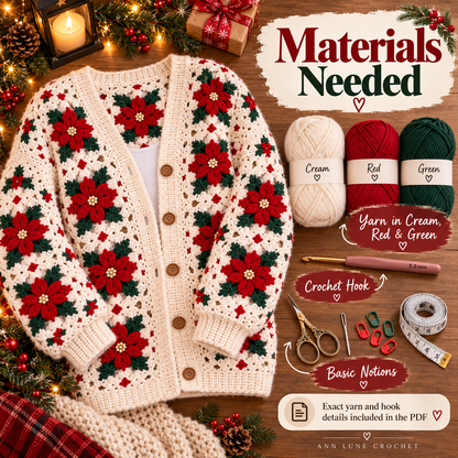 Christmas Poinsettia Cardigan Crochet Pattern – Floral Granny Square Cardigan PDF