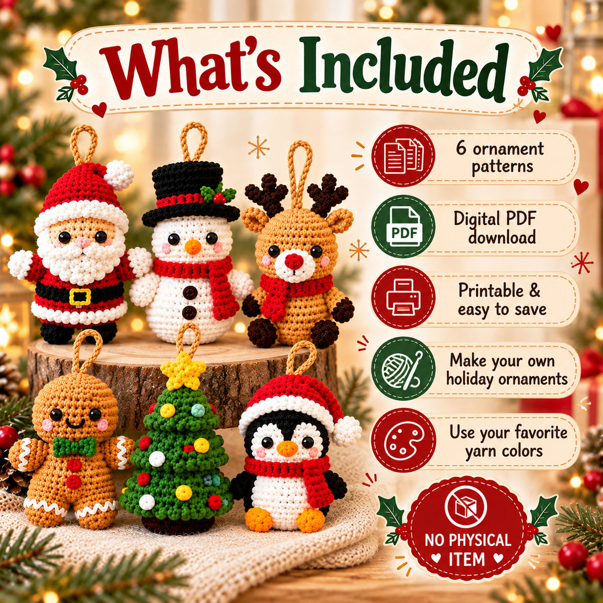 Mini Christmas Ornament Crochet Pattern Bundle – 6 Designs PDF