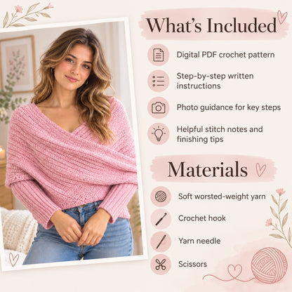 Pink Wrap Crochet Sweater Pattern PDF