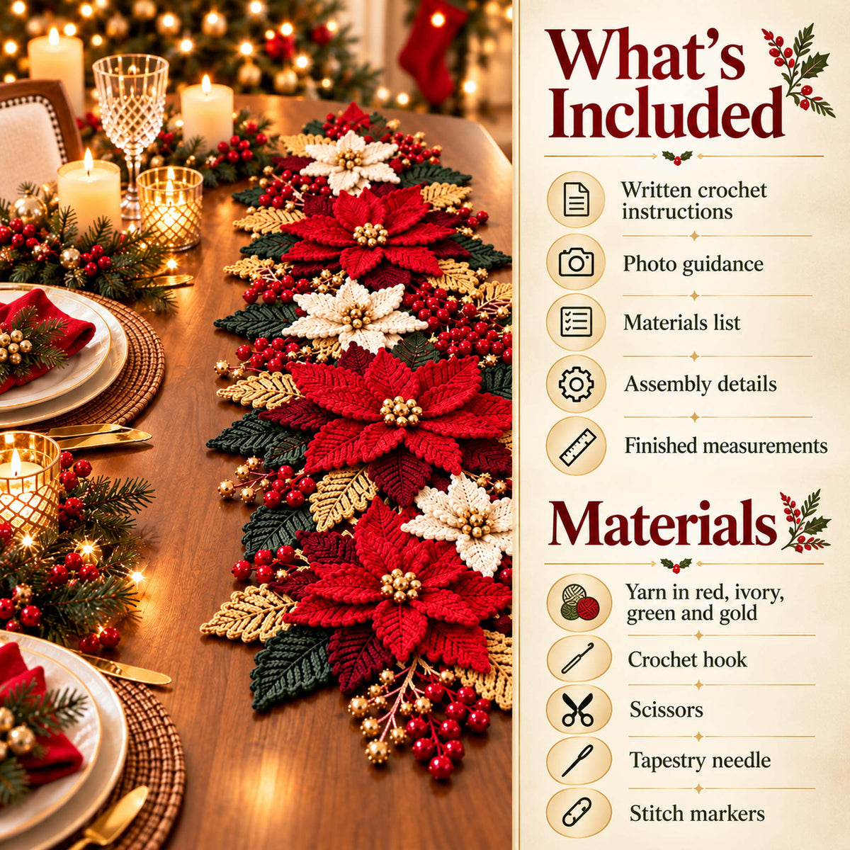Poinsettia Table Runner Crochet Pattern PDF