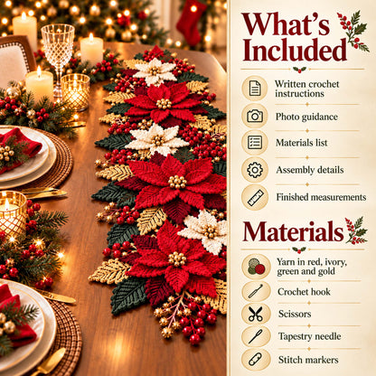 Poinsettia Table Runner Crochet Pattern PDF