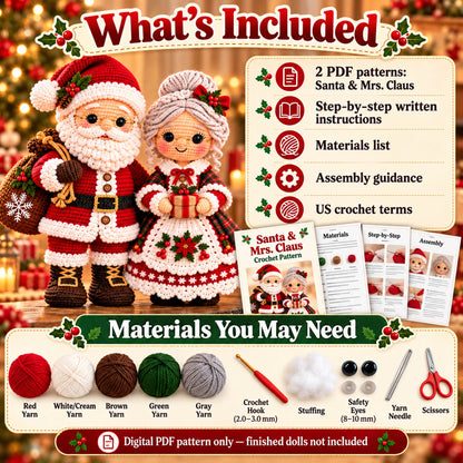 Santa & Mrs. Claus Crochet Pattern Bundle – Christmas Amigurumi PDF