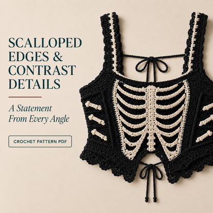 Crochet Skeleton Top Pattern PDF, Gothic Lace Up Corset, Halloween Festival Crop Top