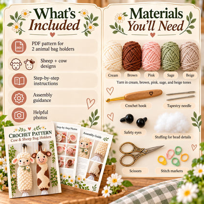 Sheep & Cow Crochet Plastic Bag Holder Pattern Bundle – PDF