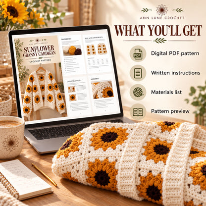 Sunflower Granny Cardigan Crochet Pattern PDF | Granny Square Cardigan Pattern