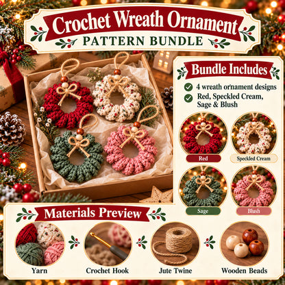 Mini Christmas Wreath Ornament Crochet Pattern PDF – Holiday Decor