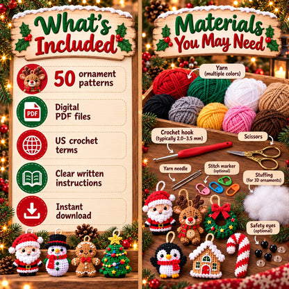 50 Tiny Christmas Pals – Crochet Ornament Patterns Bundle (PDF)