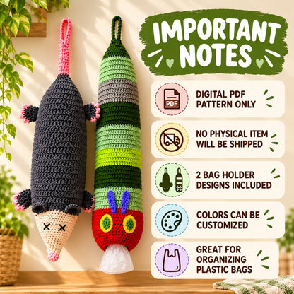 Crochet Bag Holder Pattern Bundle – Opossum & Caterpillar PDF