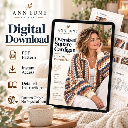 Oversized Square Cardigan Crochet Pattern PDF – Cozy Button Cardigan