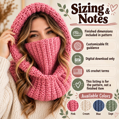 Balaclava Turtleneck Crochet Pattern PDF