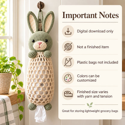 Bunny Plastic Bag Holder Crochet Pattern PDF – Kitchen Organizer