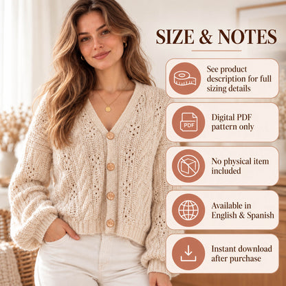 Cream Cable Knit Cardigan Pattern PDF – V-Neck Lace Cardigan