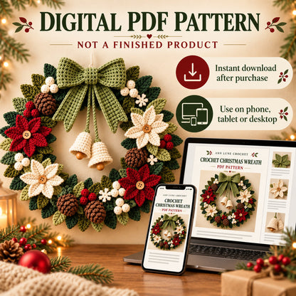 Crochet Christmas Wreath Pattern PDF | Festive Holiday Wreath Crochet Pattern