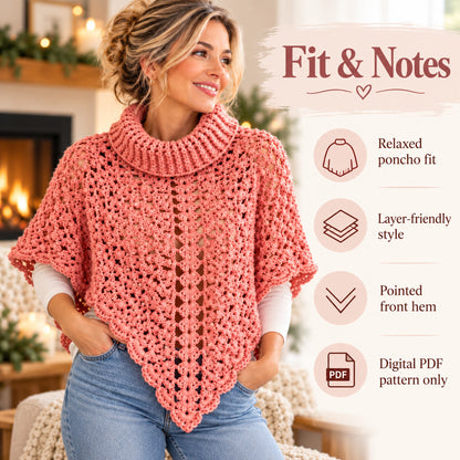 Turtleneck Poncho Crochet Pattern PDF – Cozy Lace Poncho