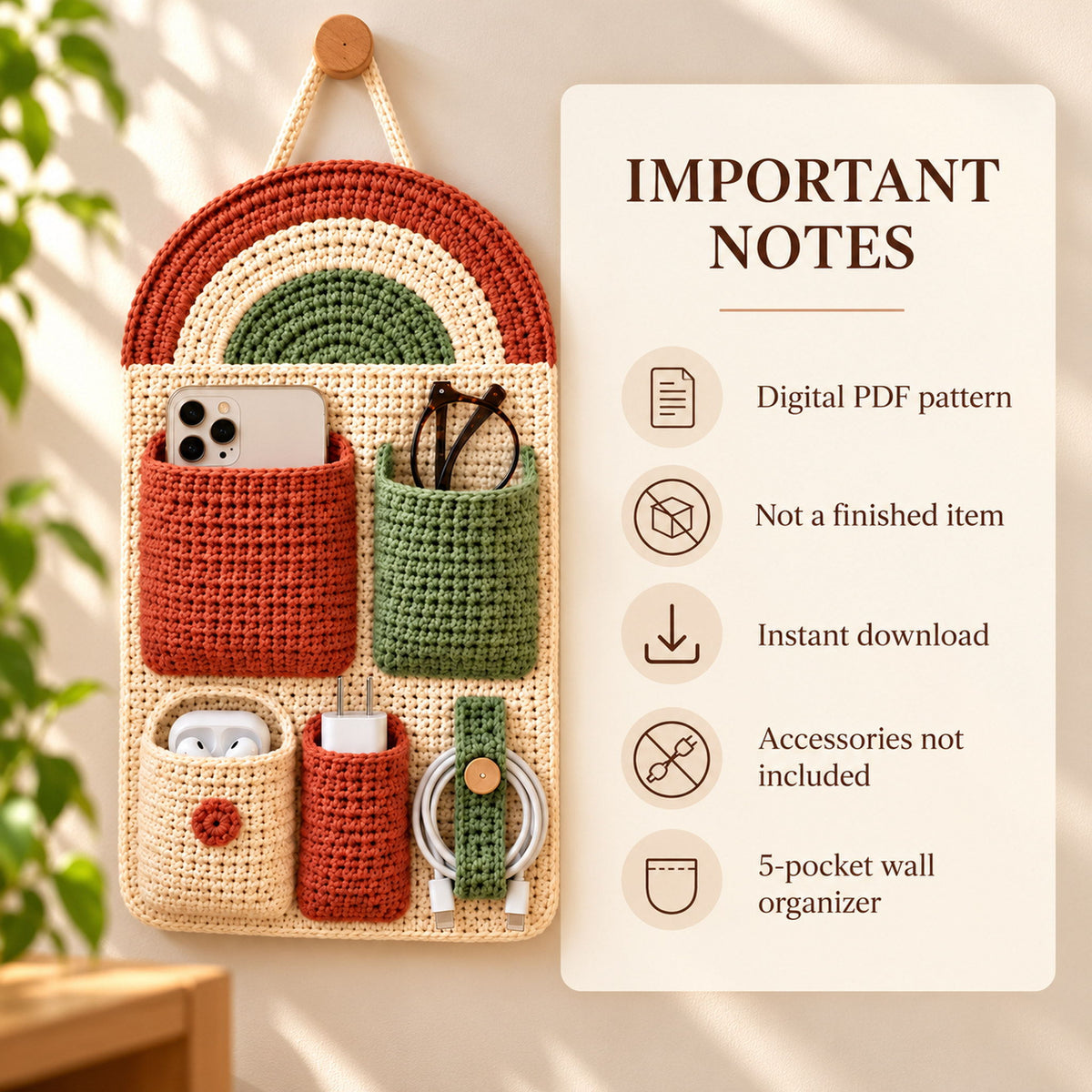 Rainbow Crochet Wall Organizer Pattern – Hanging Storage PDF