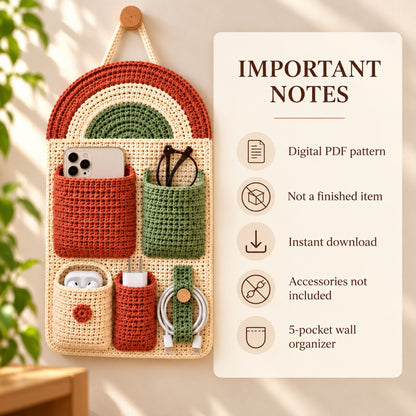 Rainbow Crochet Wall Organizer Pattern – Hanging Storage PDF