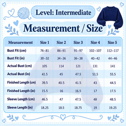 Cropped Balloon Sleeve Sweater Crochet Pattern PDF