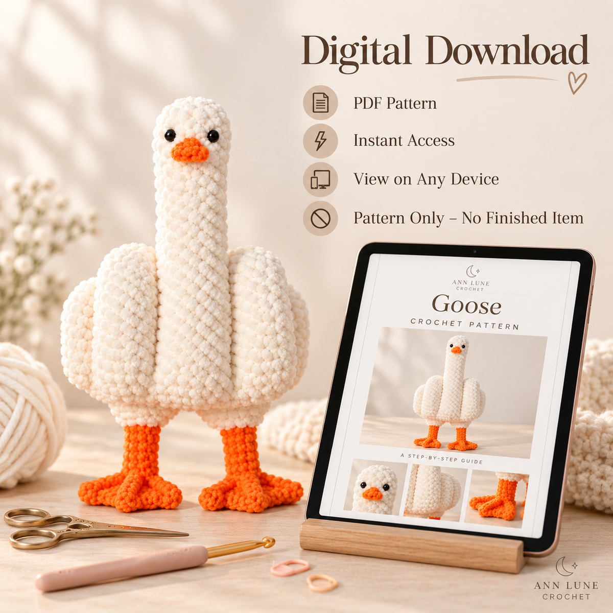 Cute Goose Crochet Pattern – Amigurumi Plush Goose PDF Pattern