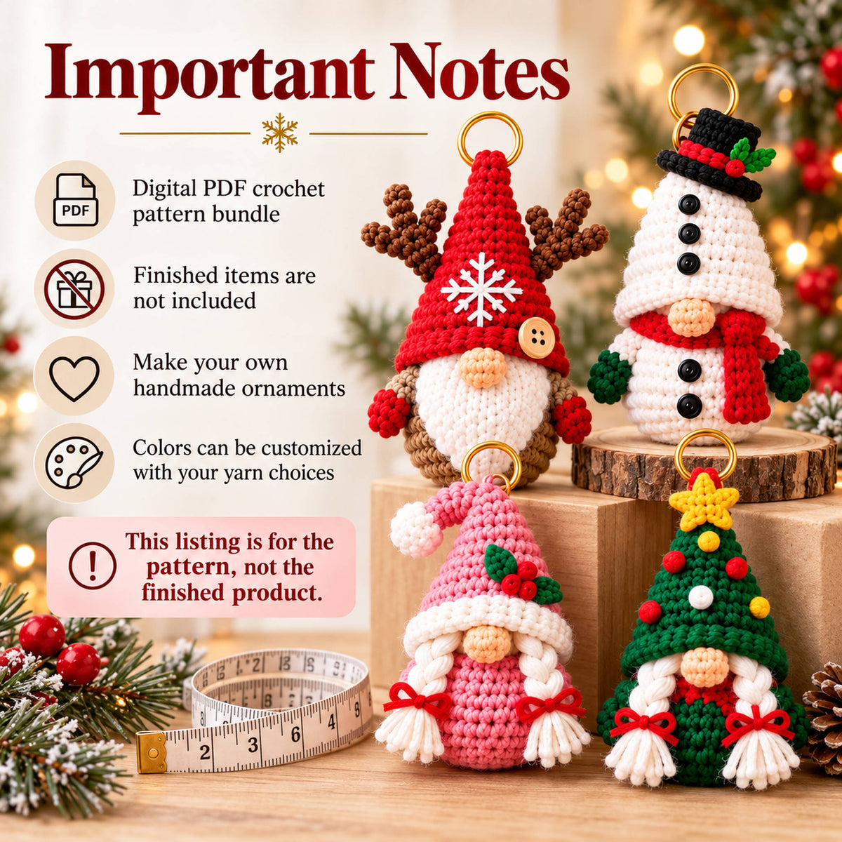 Christmas Gnome Ornament Crochet Pattern Bundle – 8 Designs PDF