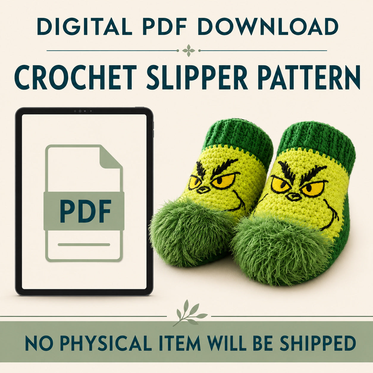 Green Christmas Slippers Crochet Pattern PDF | Cozy Holiday Socks