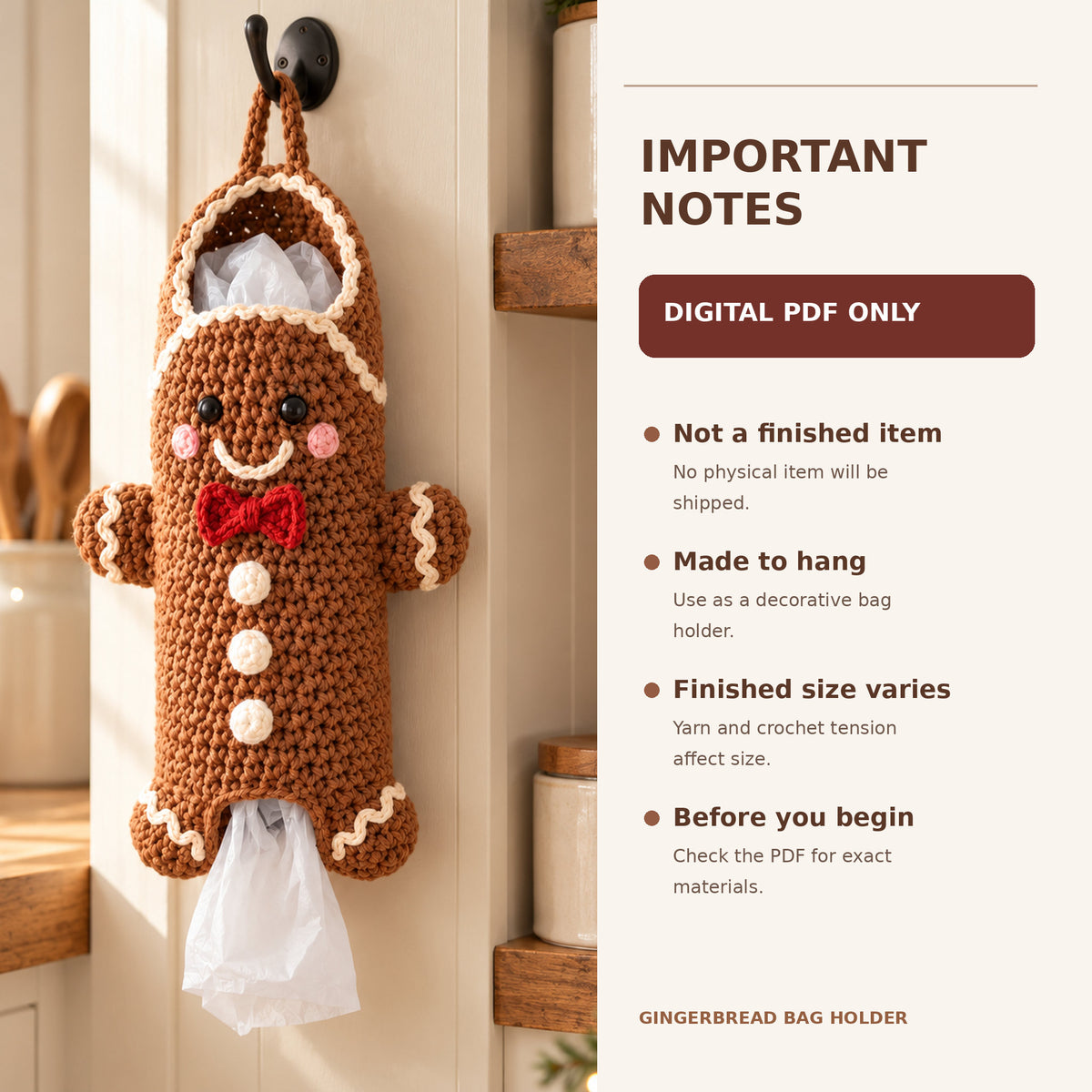 Gingerbread Man Plastic Bag Holder Crochet Pattern PDF