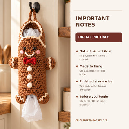 Gingerbread Man Plastic Bag Holder Crochet Pattern PDF