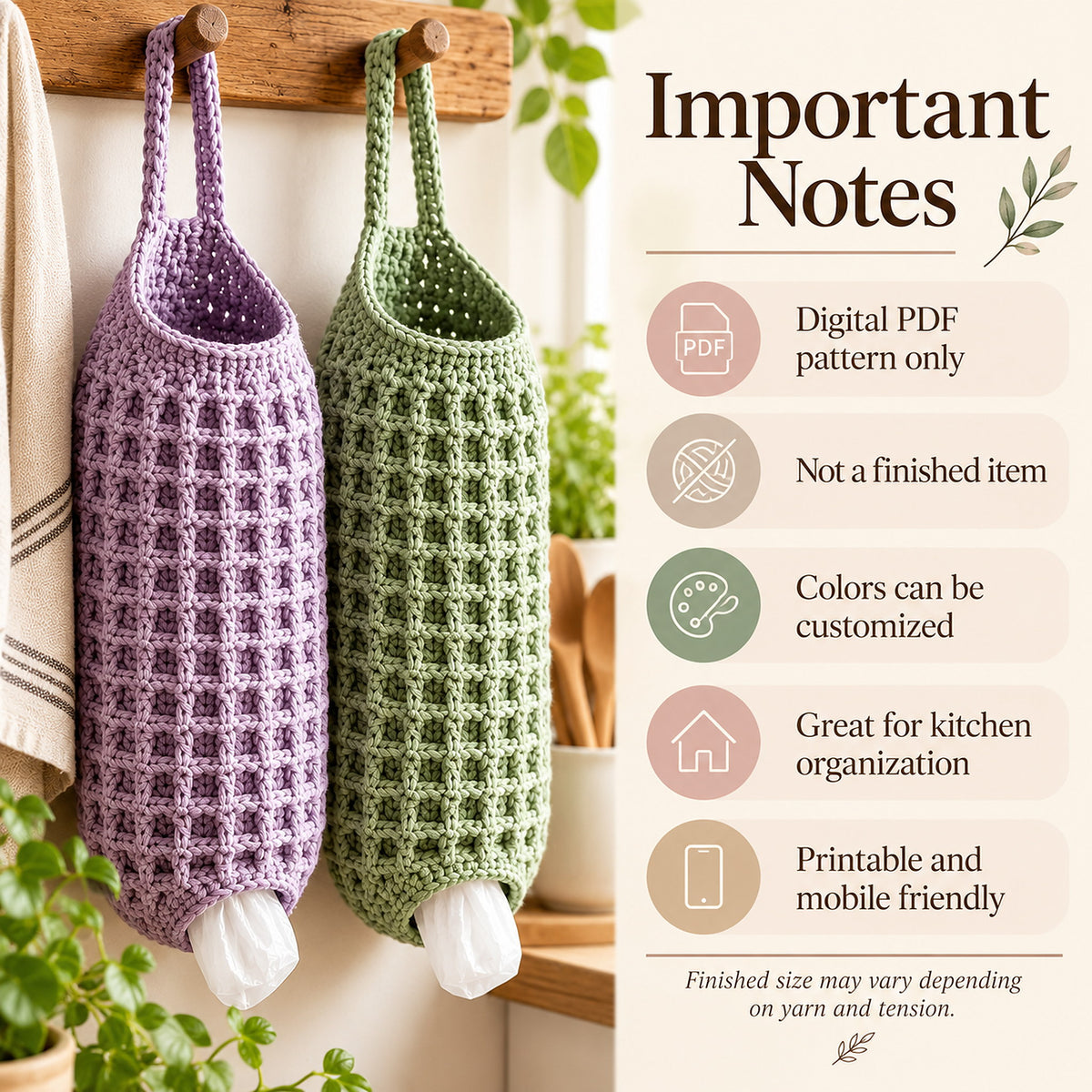 Crochet Plastic Bag Holder Pattern PDF – Hanging Kitchen Organizer