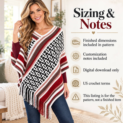Houndstooth Fringe Poncho Crochet Pattern PDF