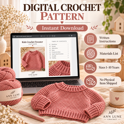 Kids Crochet Sweater Pattern – Sizes 1–10 Years PDF