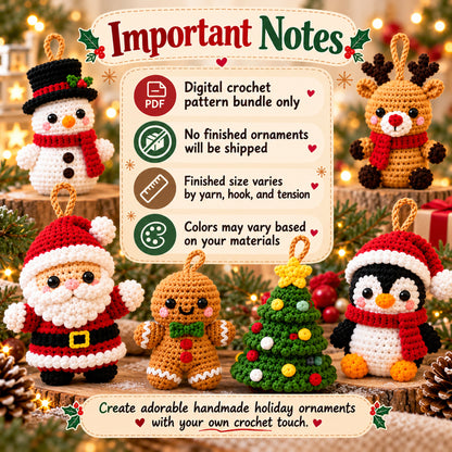 Mini Christmas Ornament Crochet Pattern Bundle – 6 Designs PDF