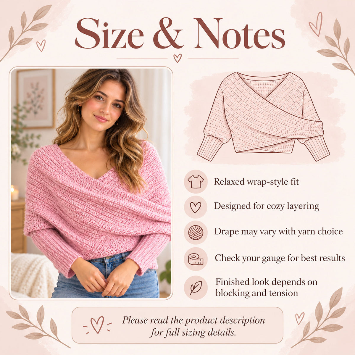 Pink Wrap Crochet Sweater Pattern PDF