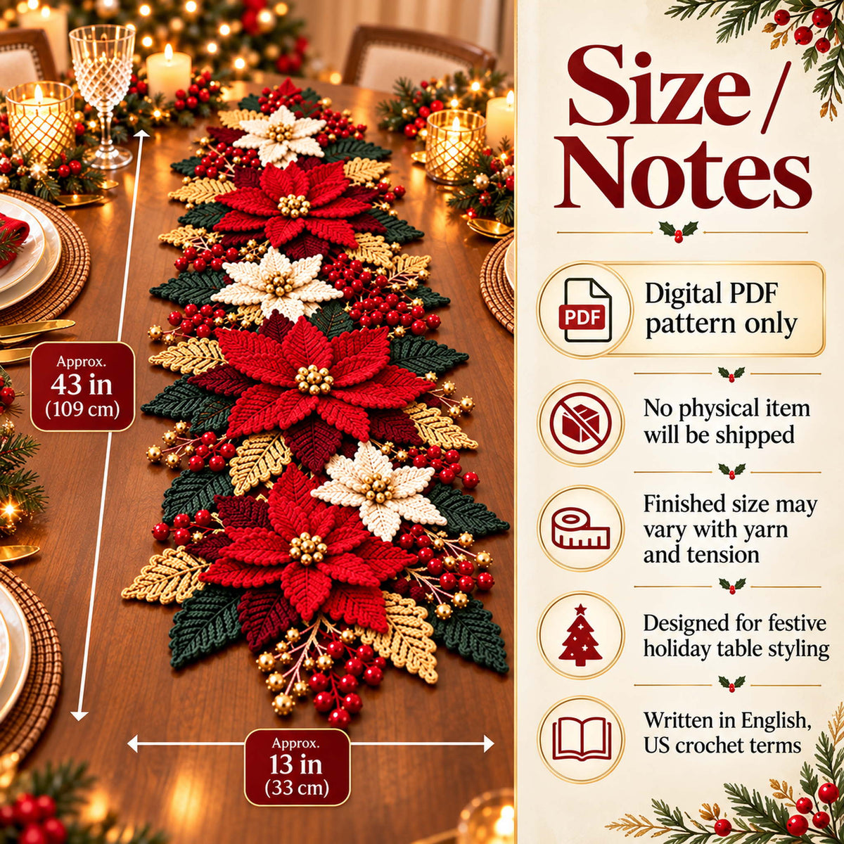Poinsettia Table Runner Crochet Pattern PDF