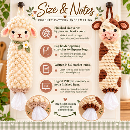 Sheep & Cow Crochet Plastic Bag Holder Pattern Bundle – PDF