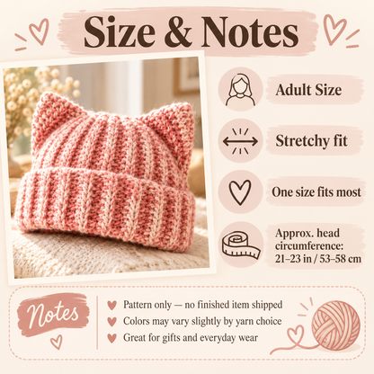 Cat Ear Beanie Crochet Pattern PDF – Beginner Friendly