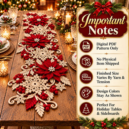Christmas Poinsettia Table Runner Crochet Pattern PDF