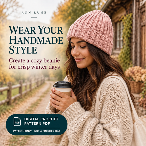 Crochet Beanie Pattern Beginner, Ribbed Hat Crochet Pattern PDF, Easy Winter Beanie DIY, Handmade Gift Crochet Hat, Stretchable Beanie