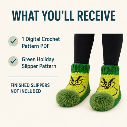 Green Christmas Slippers Crochet Pattern PDF | Cozy Holiday Socks