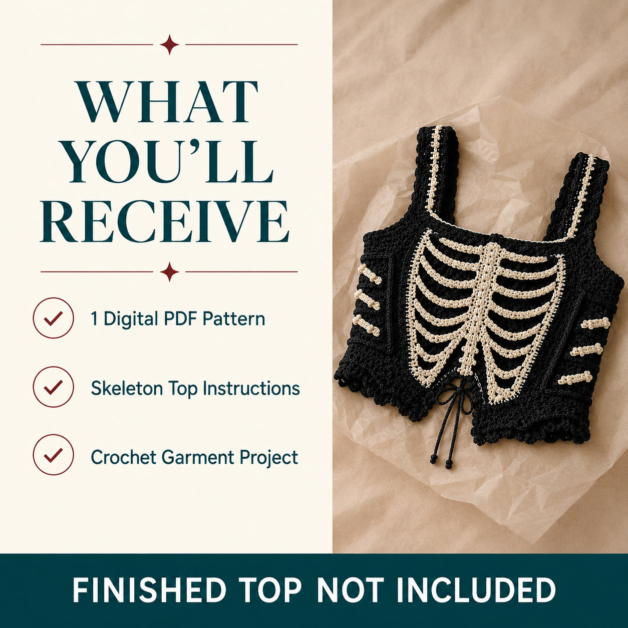 Crochet Skeleton Top Pattern PDF, Gothic Lace Up Corset, Halloween Festival Crop Top