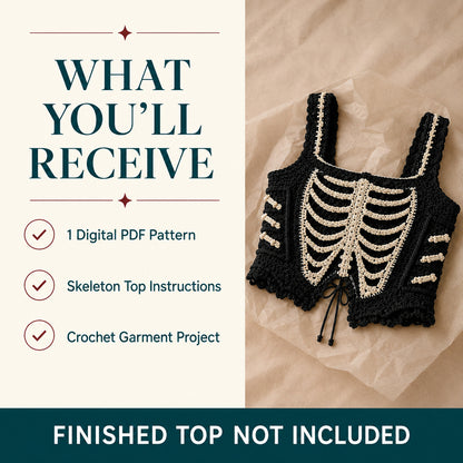 Crochet Skeleton Top Pattern PDF, Gothic Lace Up Corset, Halloween Festival Crop Top