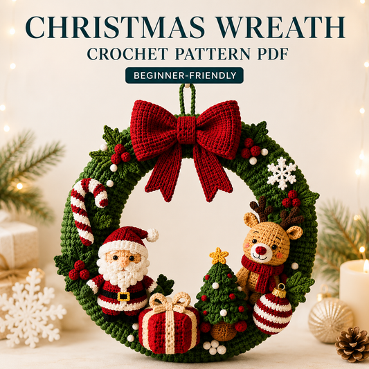 Crochet Christmas Wreath Pattern PDF – Santa, Reindeer & Holiday Decor | Digital Download, Beginner-Friendly Amigurumi Tutorial