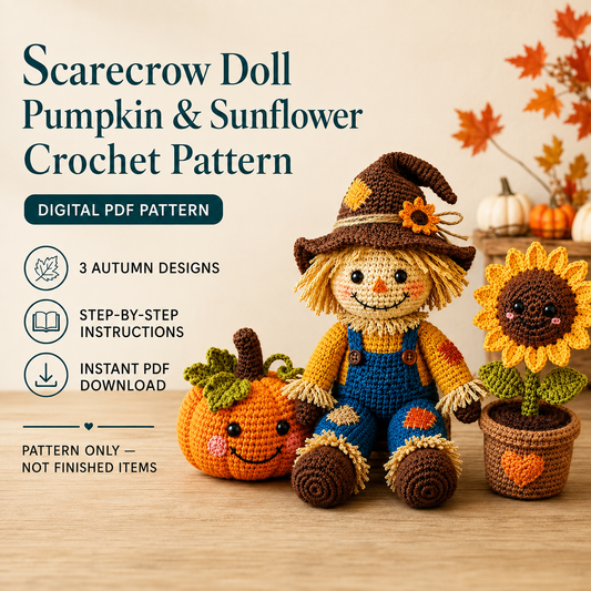 Crochet Scarecrow Doll with Pumpkin and Sunflower, Handmade Fall Decor, Autumn Home Decoration, PDF
