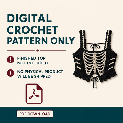 Crochet Skeleton Top Pattern PDF, Gothic Lace Up Corset, Halloween Festival Crop Top