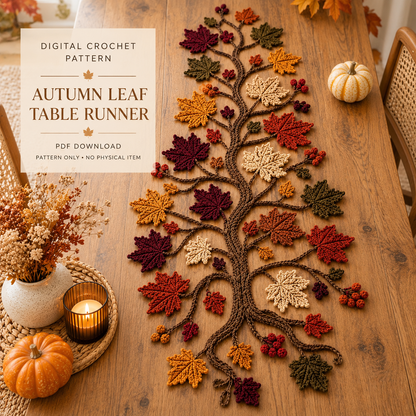 Autumn Maple Leaf Branch Table Runner Crochet Pattern PDF